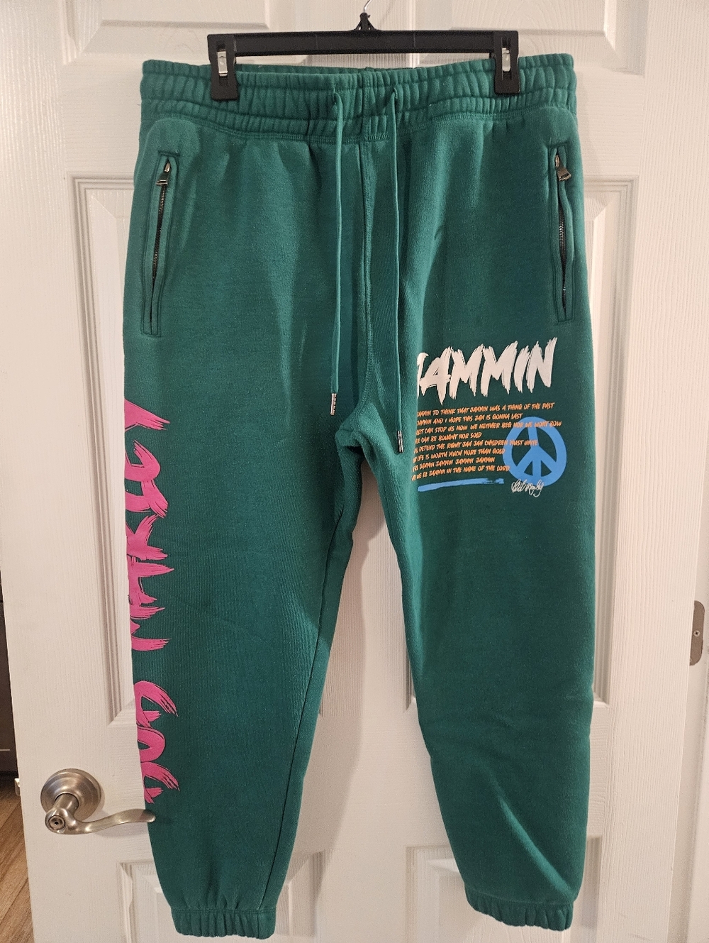 Teal Graphic Jogger Sweatpants with Pink Accent